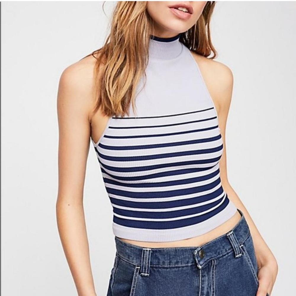 Free People mock neck seamless striped tank